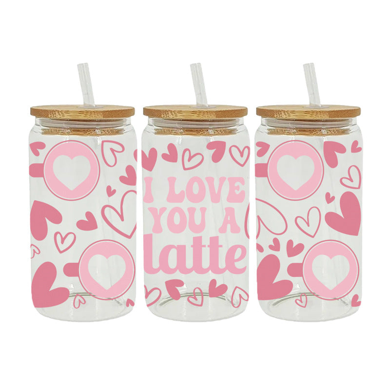 Love Heart Valentines 16Oz   UV DTF Cup Wraps Transfer Stickers Tumblers