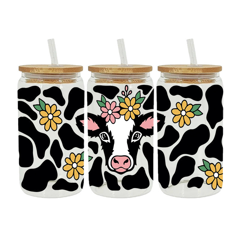 Cow Flower   16Oz   UV DTF Cup Wraps Transfer Stickers Tumblers