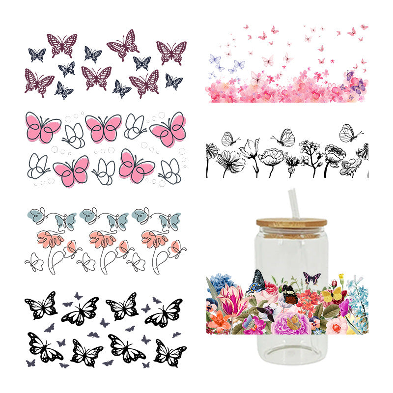 Butterfly  16Oz   UV DTF Cup Wraps Transfer Stickers Tumblers