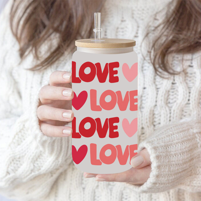 Love Heart Valentines 16Oz   UV DTF Cup Wraps Transfer Stickers Tumblers