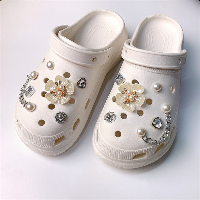 CCK 08  Crocs Croc Charms Five Leaf Pearl Flower  Decoration