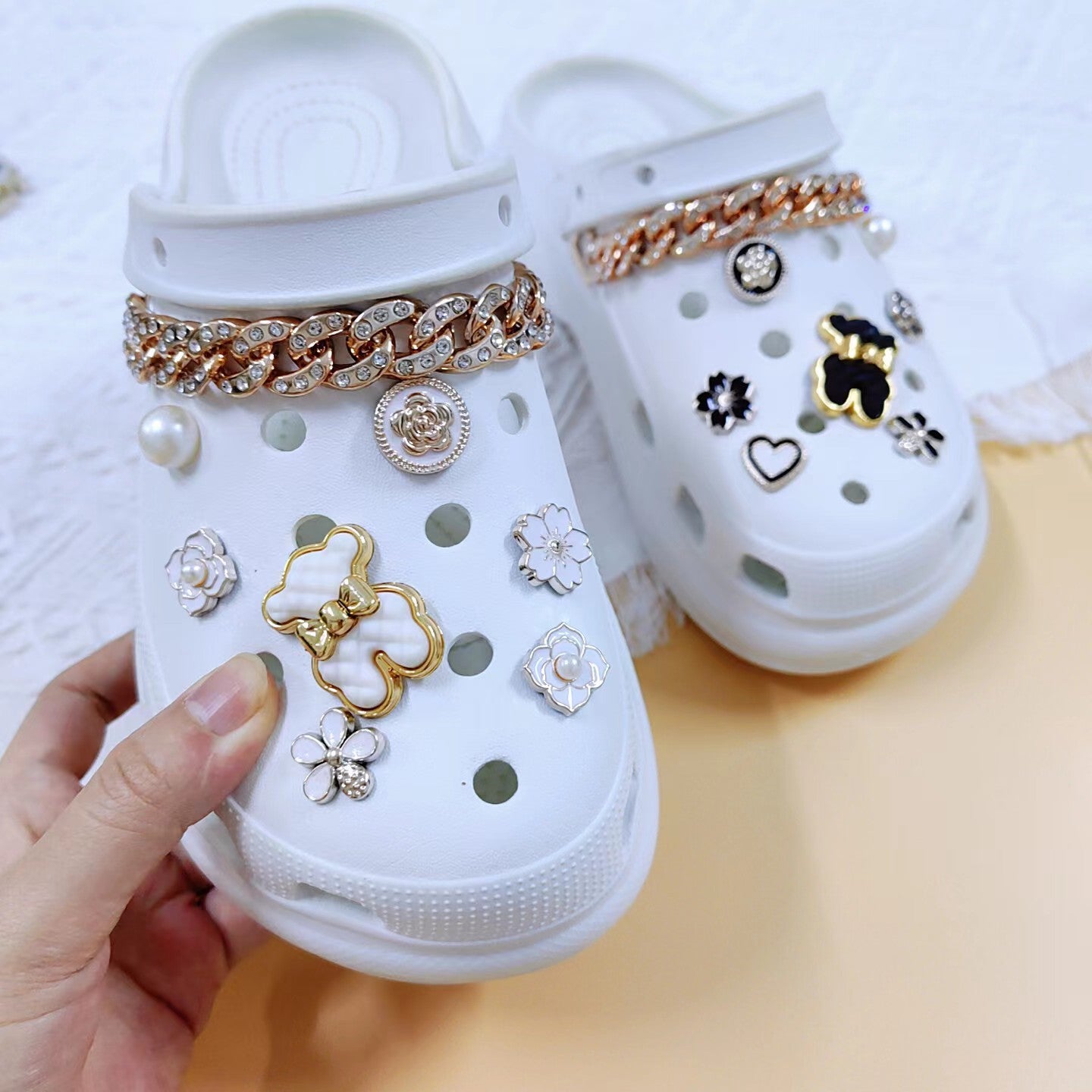 CCK 54  Crocs Croc Charms Bear With  Big Crystal Chain  Decoration