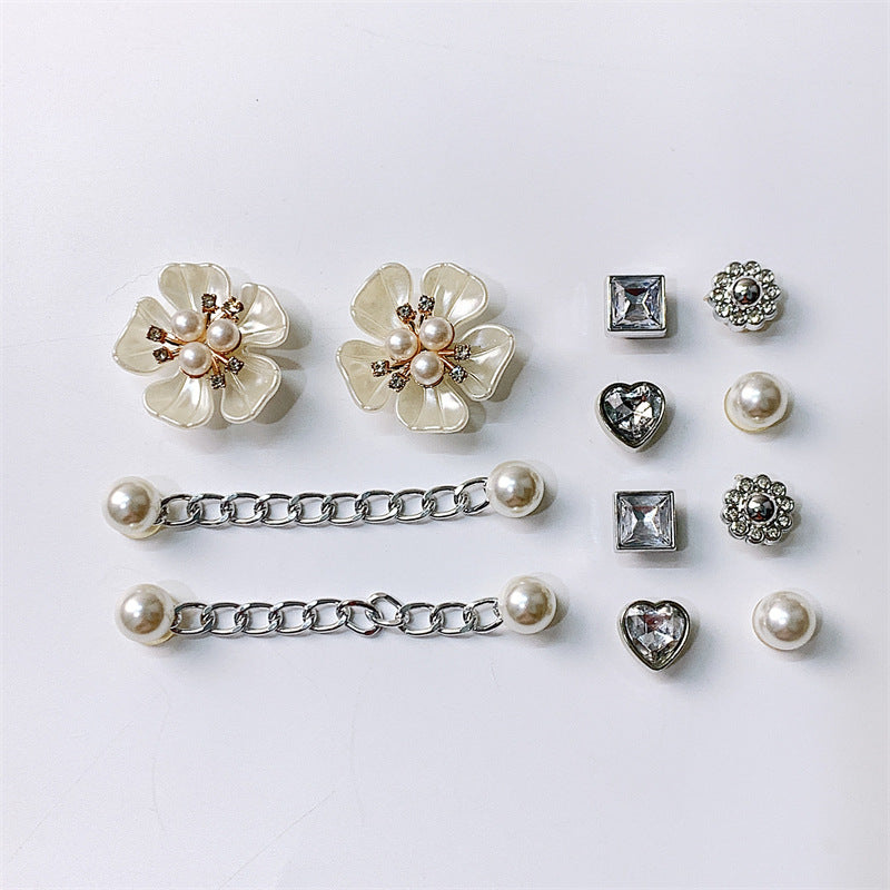 CCK 08  Crocs Croc Charms Five Leaf Pearl Flower  Decoration