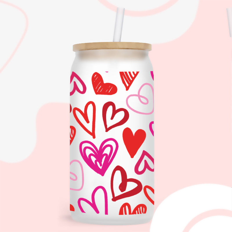 Love Heart Valentines 16Oz   UV DTF Cup Wraps Transfer Stickers Tumblers