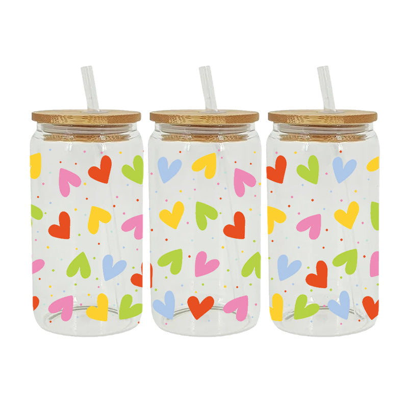 Love Heart Valentines 16Oz   UV DTF Cup Wraps Transfer Stickers Tumblers