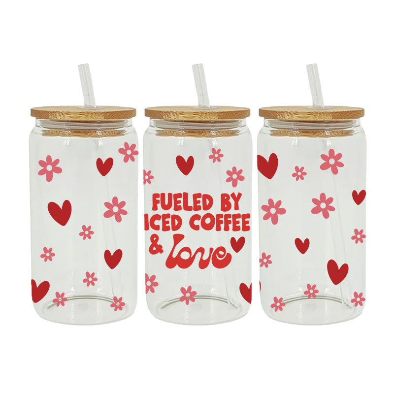 Love Heart Valentines 16Oz   UV DTF Cup Wraps Transfer Stickers Tumblers