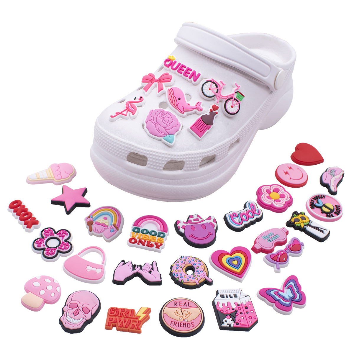 CF 121   Crocs Croc Pink Love Butterfly  Decoration Silicon