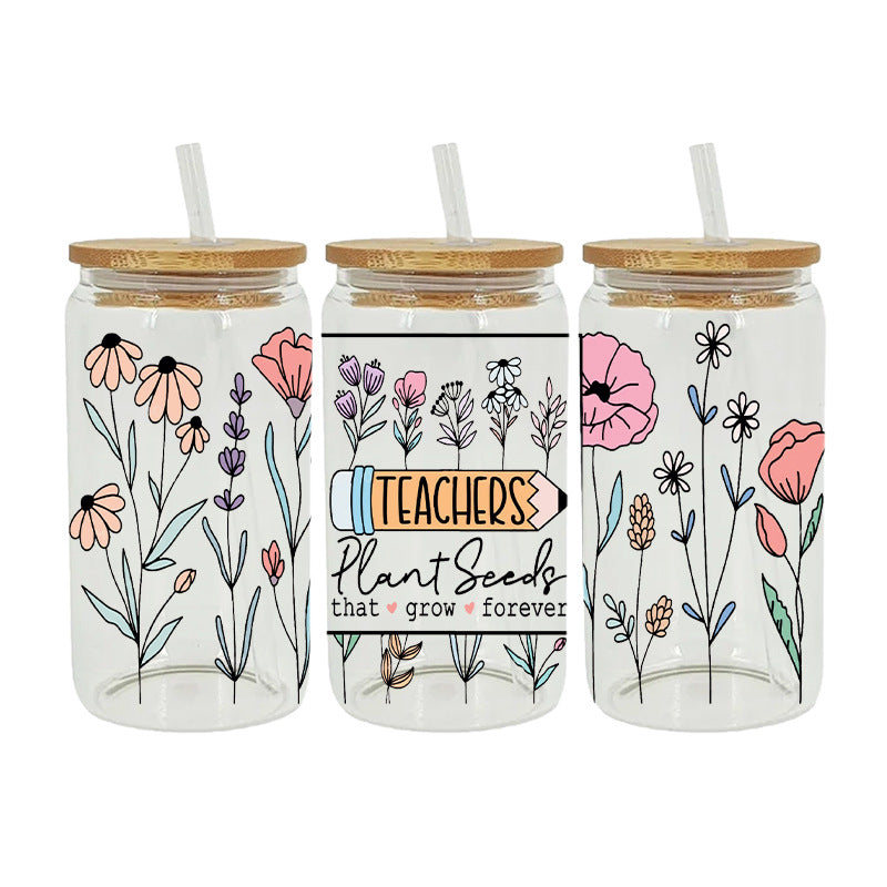 Plants And Flower 16Oz   UV DTF Cup Wraps Transfer Stickers Tumblers