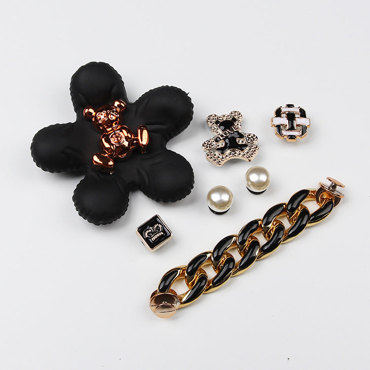 CCM  02  Crocs Croc Charms Big Black Flower  Decoration