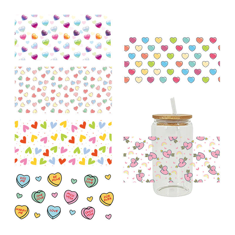 Love Heart Valentines 16Oz   UV DTF Cup Wraps Transfer Stickers Tumblers