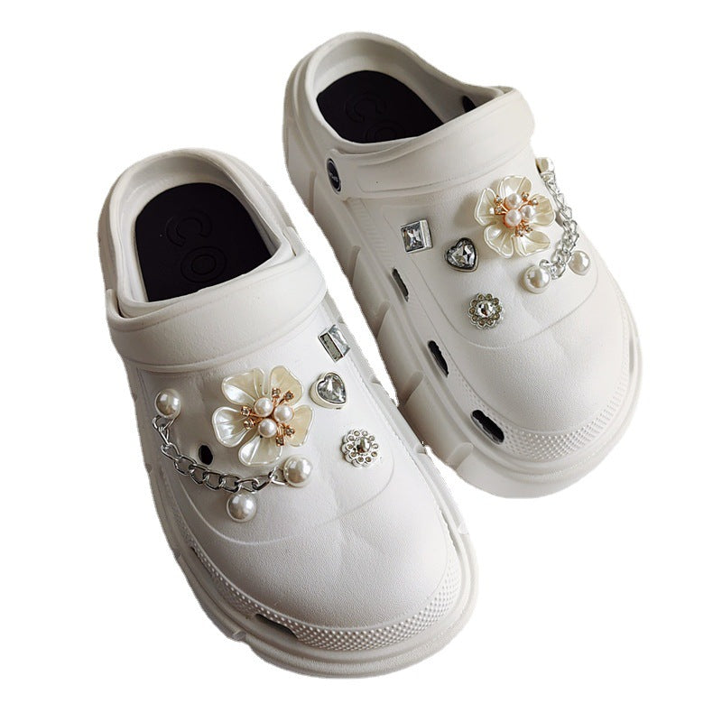 CCK 08  Crocs Croc Charms Five Leaf Pearl Flower  Decoration