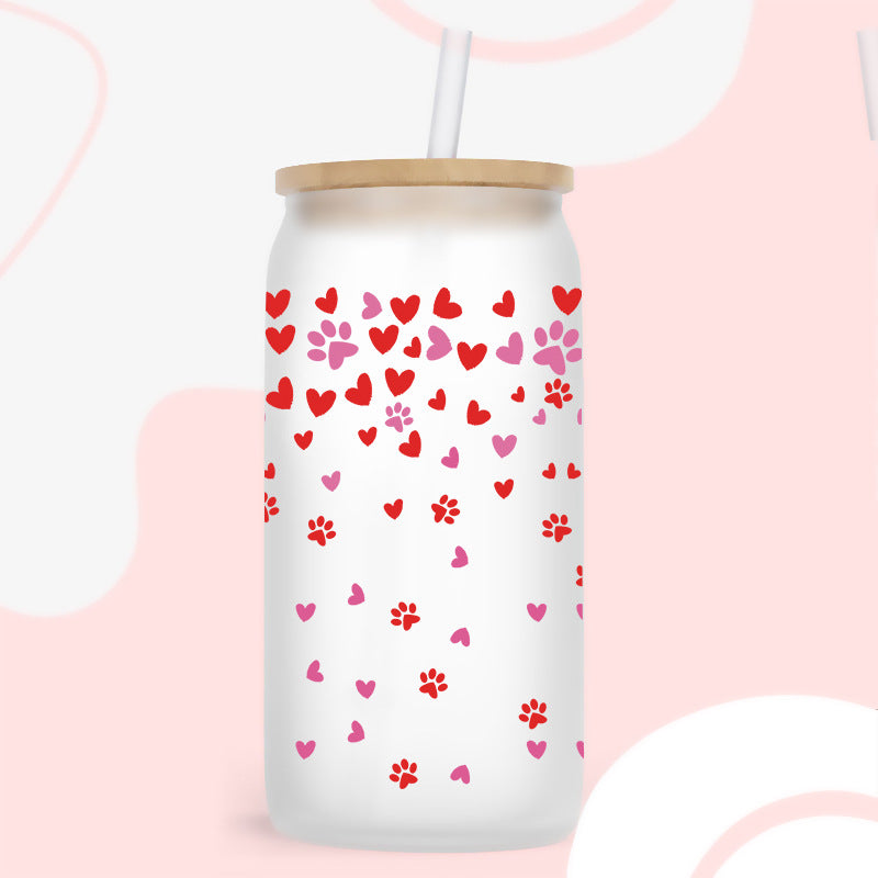 Love Heart Valentines 16Oz   UV DTF Cup Wraps Transfer Stickers Tumblers