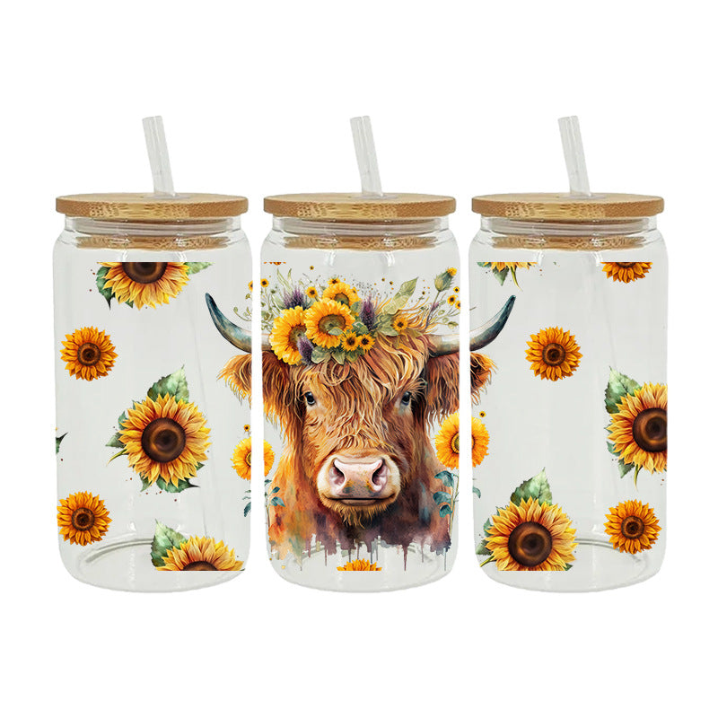 Cow Flower   16Oz   UV DTF Cup Wraps Transfer Stickers Tumblers