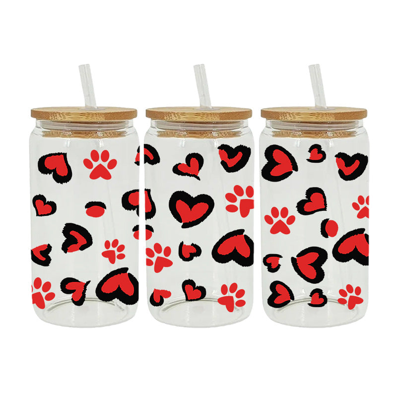 Love Heart Valentines 16Oz   UV DTF Cup Wraps Transfer Stickers Tumblers