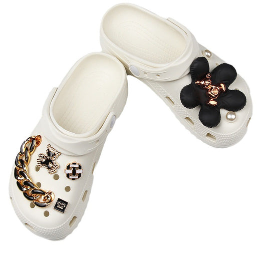 CCM  02  Crocs Croc Charms Big Black Flower  Decoration