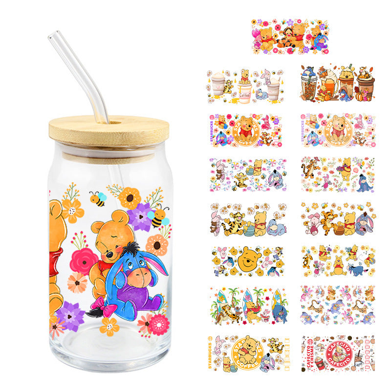 Winne The Pool  Bear Cartoon  16Oz   UV DTF Cup Wraps Transfer Stickers Tumblers