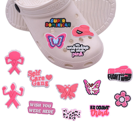 CF 107  Crocs Croc Charm Pink Ribbon Butterfly Decoration Silicon